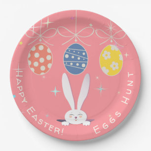 Cute Bunny Happy Easter Eggs Hunt Party Spring Paper Plate