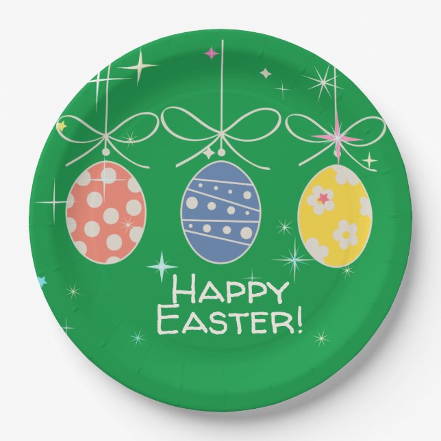 Cute Bunny Happy Easter Eggs Hunt Party Spring Paper Plate (Front)