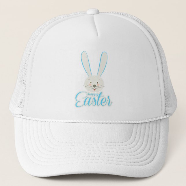 Cute Bunny Happy Easter Eggs Hunt Party Spring Trucker Hat (Front)