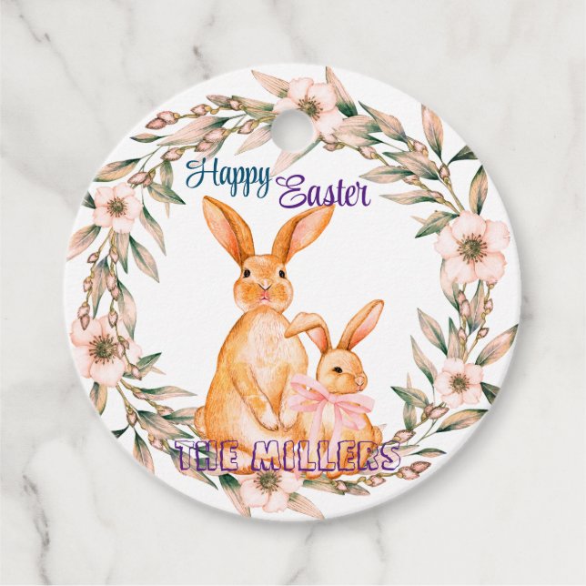 Cute bunny Happy Easter Favour Tags (Front)