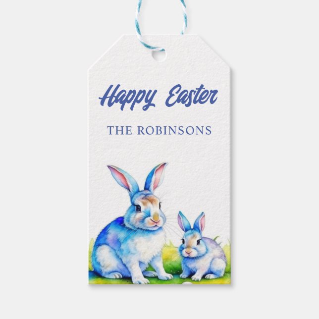 Cute Bunny Happy Easter Gift Tags (Front)