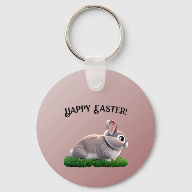 Cute Bunny Happy Easter Key Ring (Front)