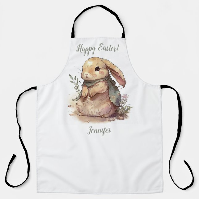 Cute Bunny Happy Easter Kitchen Apron (Front)