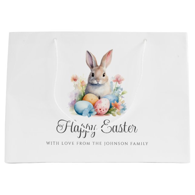 Cute Bunny Happy Easter Large Gift Bag (Front)