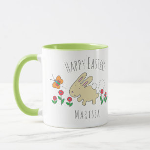 Cute Bunny Happy Easter Pink Flowers Mug