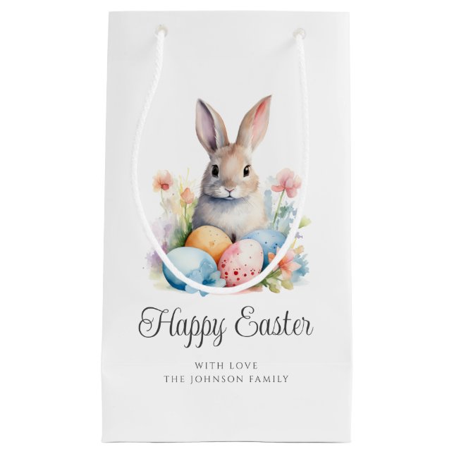 Cute Bunny Happy Easter Small Gift Bag (Front)