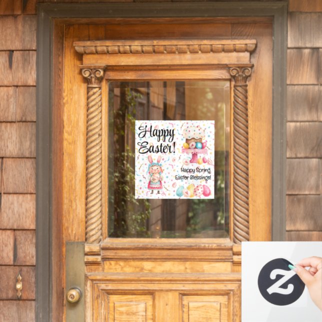 Cute Bunny Happy Easter-Spring 12x12 Window Cling (Home Door)