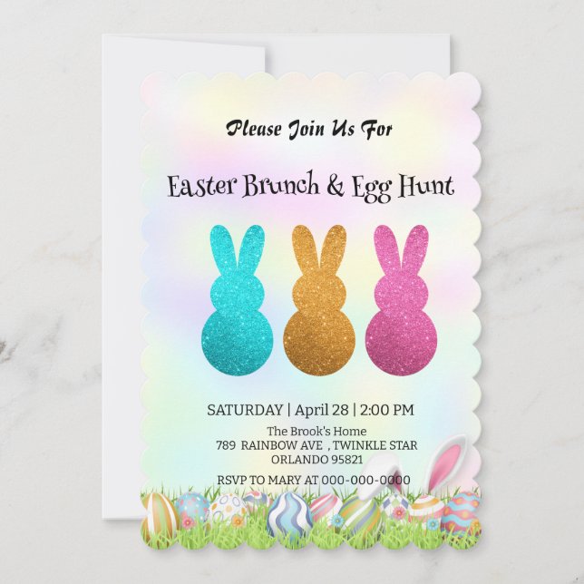 Cute bunny hare hunting egg Happy Easter day Party Invitation (Front)