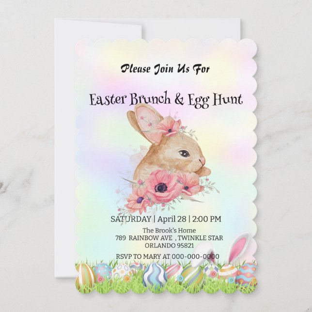 Cute bunny hare hunting egg Happy Easter day Party Invitation (Front)
