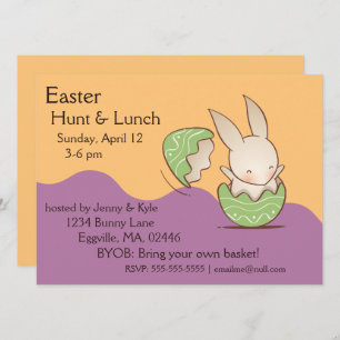 Cute Bunny hatching, Green Easter Egg Invitation
