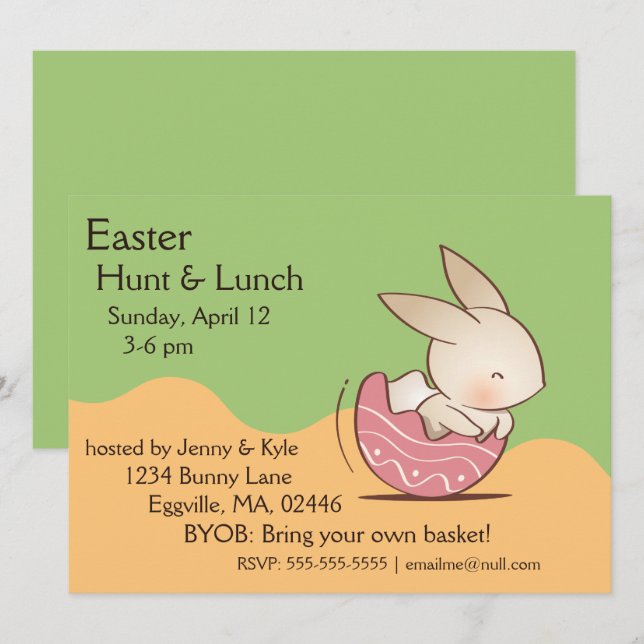Cute Bunny hatching, Pink Easter Egg Invitation (Front/Back)