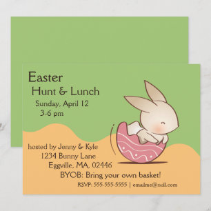 Cute Bunny hatching, Pink Easter Egg Invitation