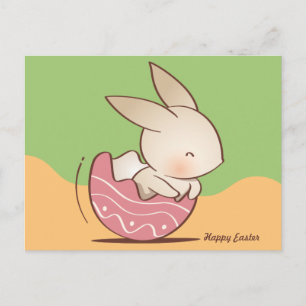 Cute Bunny hatching, Pink Easter Egg Postcard
