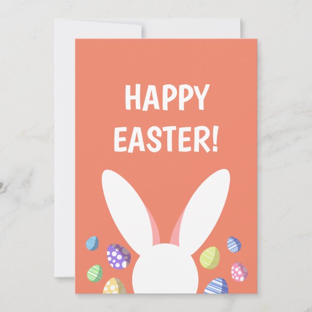 CUTE BUNNY HEAD AND EASTER EGGS HOLIDAY CARD (Front)