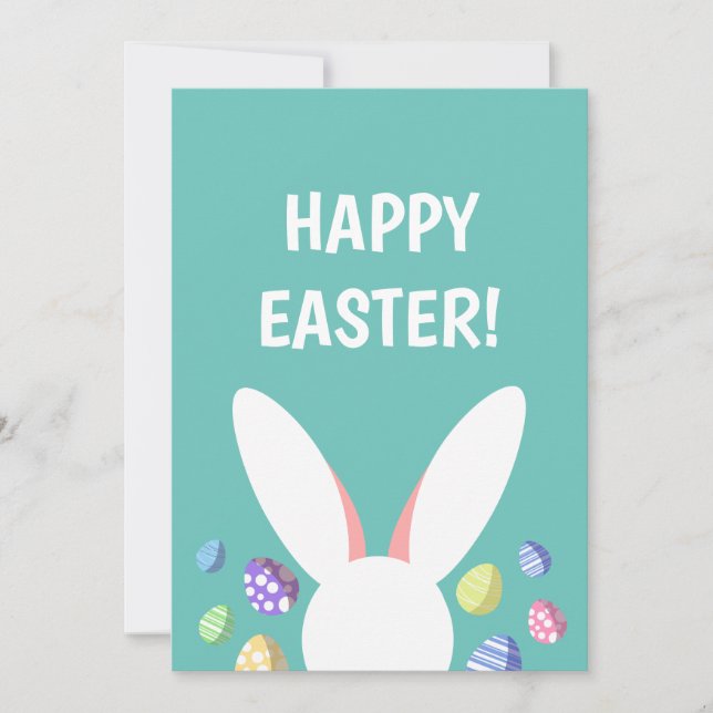 CUTE BUNNY HEAD AND EASTER EGGS HOLIDAY CARD (Front)