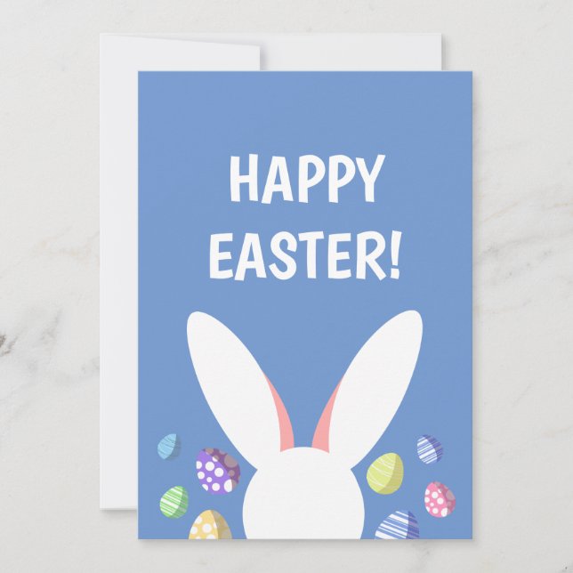 CUTE BUNNY HEAD AND EASTER EGGS HOLIDAY CARD (Front)