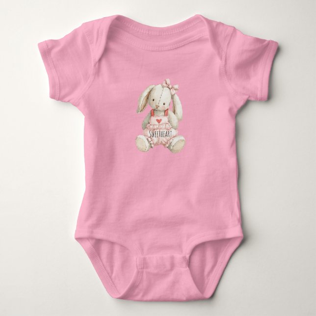Cute Bunny Heart Bow Baby Bodysuit (Front)