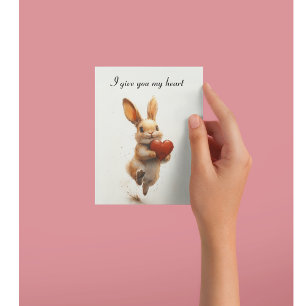 Cute Bunny Heart Leaping Valentine Art Postcard