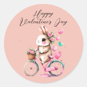 Cute Bunny Hearts Pink Hearts Happy Valentines Day Classic Round Sticker