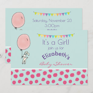 Cute Bunny Holding a Balloon Baby Shower Invite