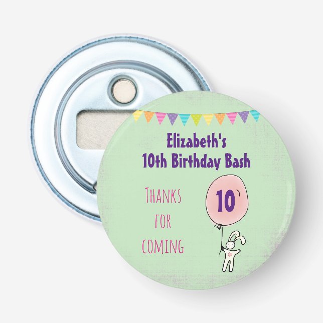 Cute Bunny Holding a Balloon Birthday Bottle Opener (Front)