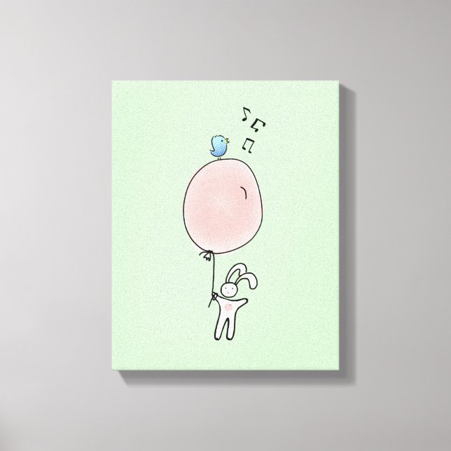 Cute Bunny Holding a Balloon Canvas Print (Front)