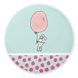 Cute Bunny Holding a Balloon Ceramic Knob