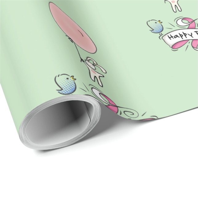 Cute Bunny Holding a Balloon Happy Birthday Wrapping Paper (Roll Corner)
