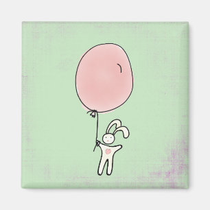 Cute Bunny Holding a Balloon Illustration Magnet
