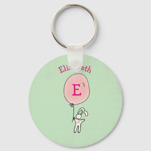 Cute Bunny Holding a Balloon Key Ring