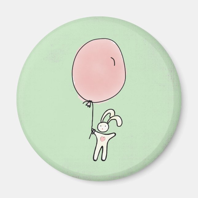 Cute Bunny Holding a Balloon Magnet (Front)