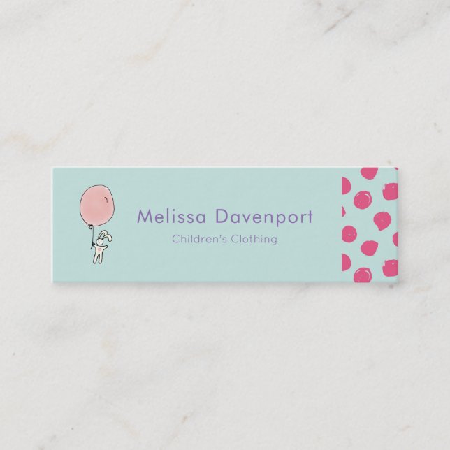 Cute Bunny Holding a Balloon Mini Business Card (Front)