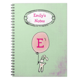 Cute Bunny Holding a Balloon Monogram Notebook