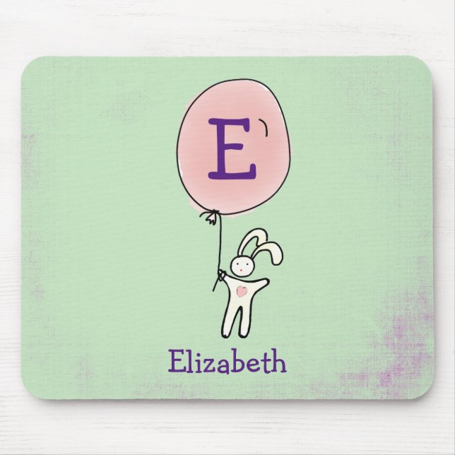 Cute Bunny Holding a Balloon Mouse Mat (Front)
