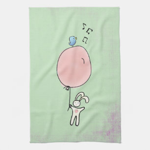 Cute Bunny Holding a Balloon Tea Towel