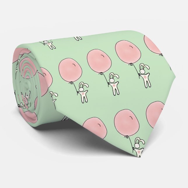 Cute Bunny Holding a Balloon Tie (Rolled)