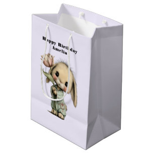 Cute Bunny Holding a Tulip Birthday Medium Gift Bag