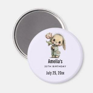 Cute Bunny Holding a Tulip Birthday Party Date Magnet