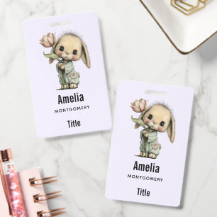 Cute Bunny Holding a Tulip Business ID Badge