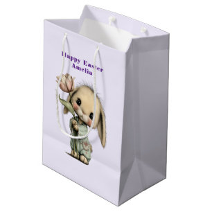 Cute Bunny Holding a Tulip Easter Medium Gift Bag