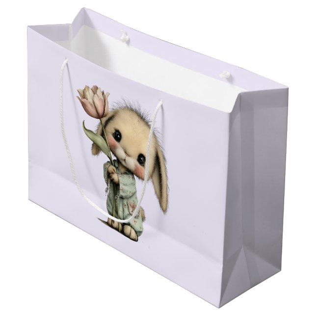 Cute Bunny Holding a Tulip Large Gift Bag (Front Angled)