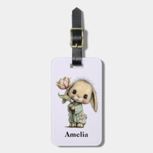 Cute Bunny Holding a Tulip Luggage Tag