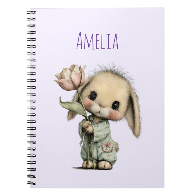 Cute Bunny Holding a Tulip Notebook (Front)