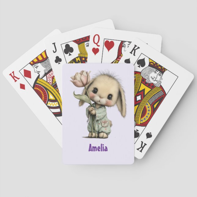 Cute Bunny Holding a Tulip Playing Cards (Back)