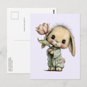 Cute Bunny Holding a Tulip Postcard