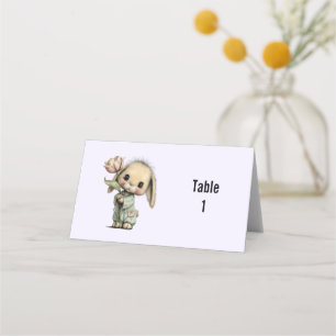 Cute Bunny Holding a Tulip Table Place Card