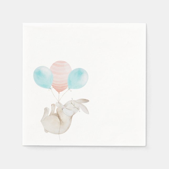 Cute Bunny Holding Balloons Paper Napkin (Front)
