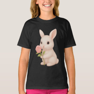 Cute Bunny Holding Flower Girls' T-Shirt