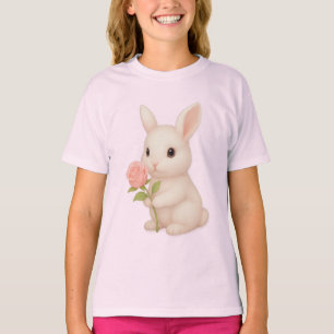 Cute Bunny Holding Flower Girls' T-Shirt