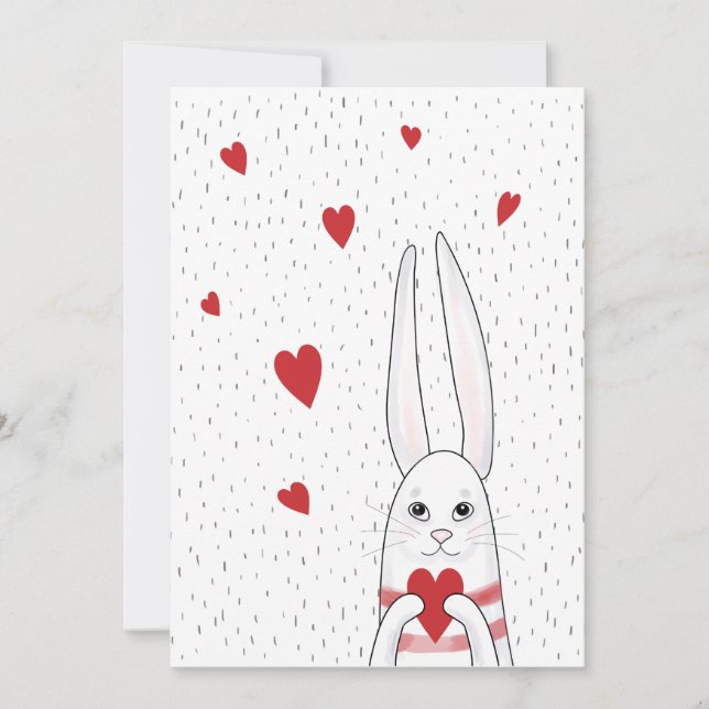 Cute bunny holding heart holiday card (Front)
